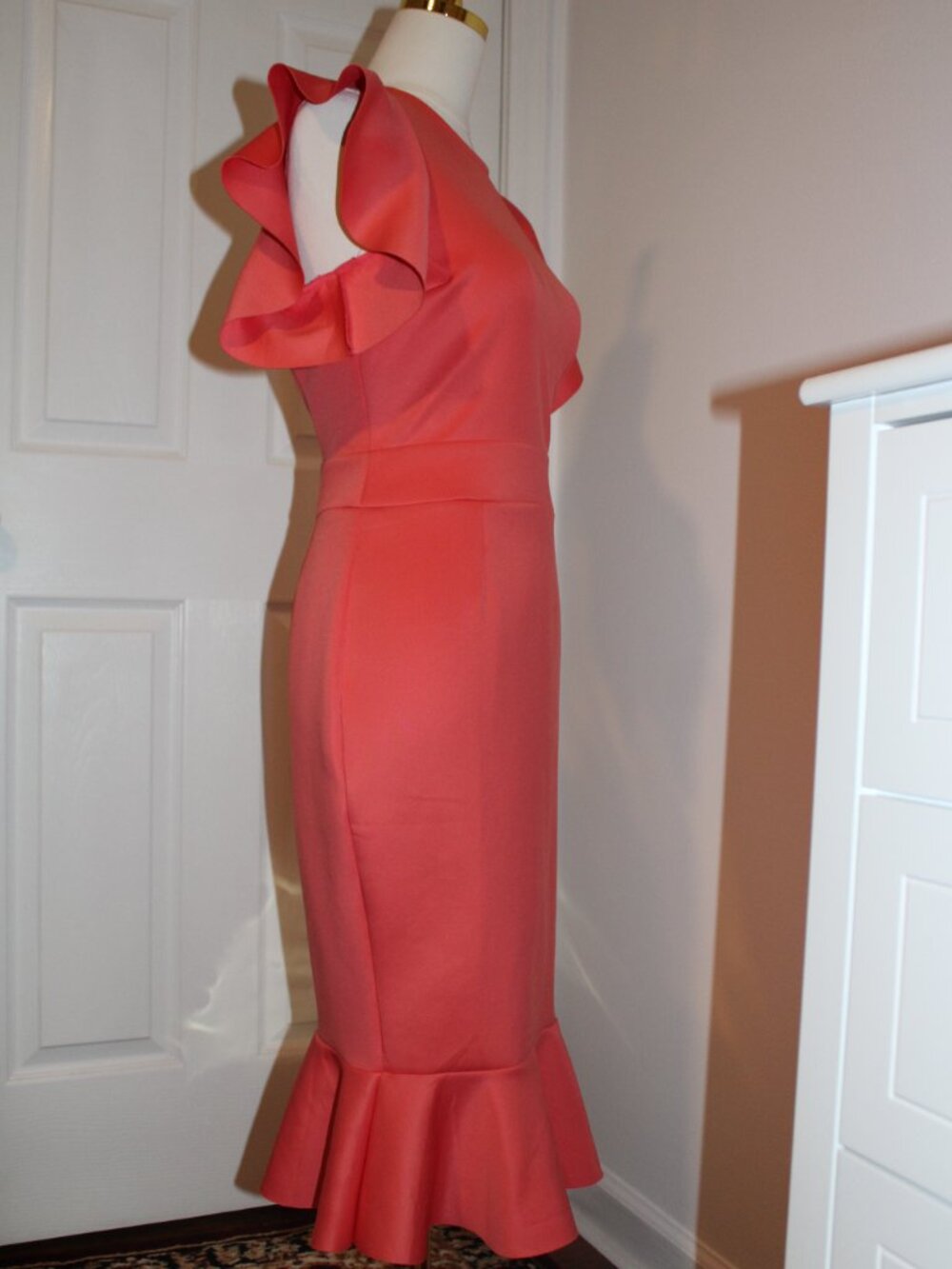 Ruffle Detail Dress - Coral